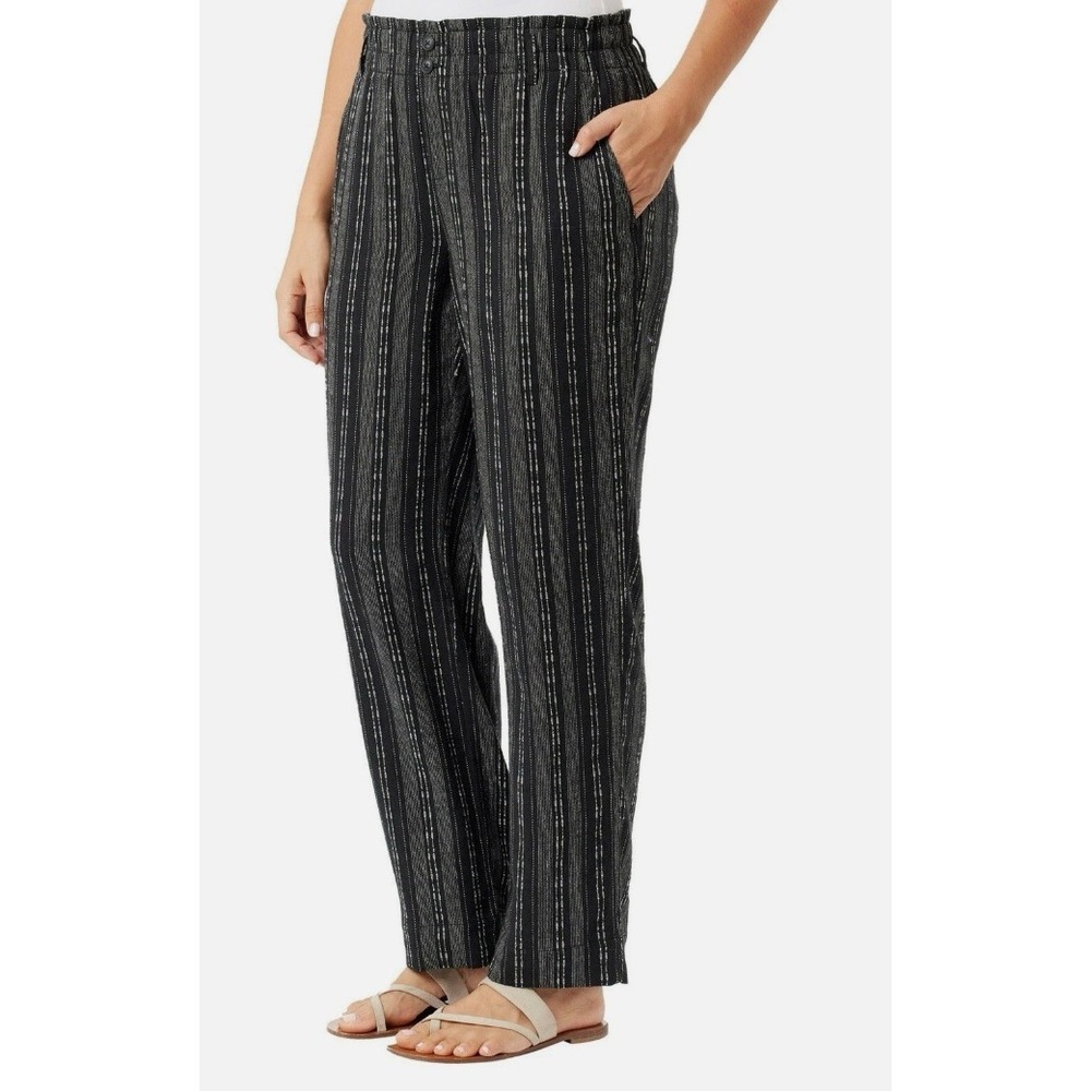 Briggs Linen Blend Pants Relaxed Pull On Striped Size M Beach Boho Lounge Beach